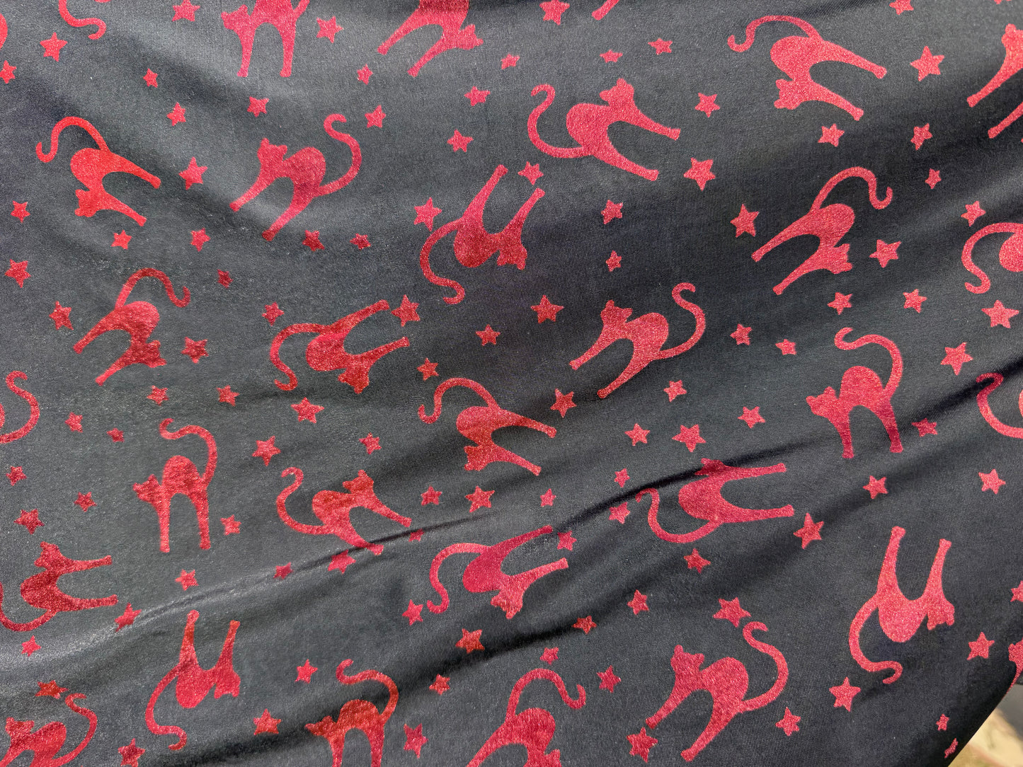 Red Black Cat Witchy Print Polyester/Spandex Jersey Knit "Meow Mystic"