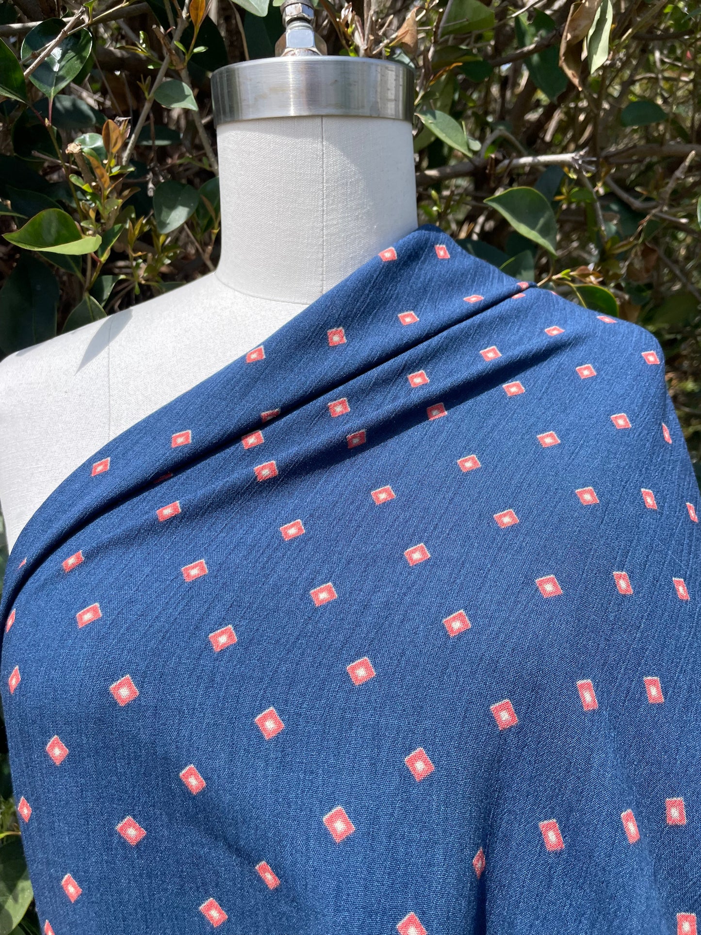 Blue Pink Minimal Diamond Print Soft Rayon Crepe " Diamond Deal"