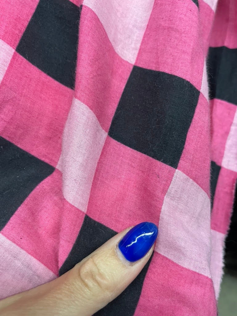 Pink Black Large Gingham Sheer Vintage Cotton Voile "Pink Cadillac"