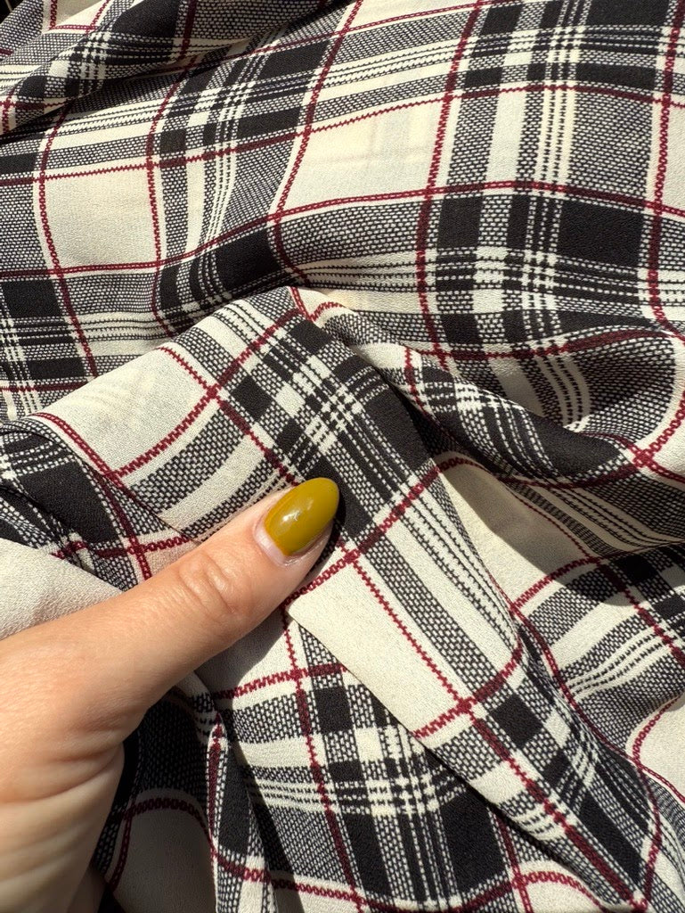 White Gray Black Red Plaid Polyester Woven "Teen Spirit"