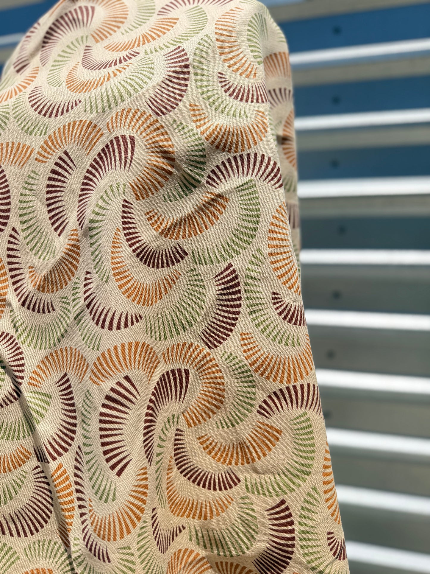 Tan Olive Brown Fan Geometric Print Linen “Element”