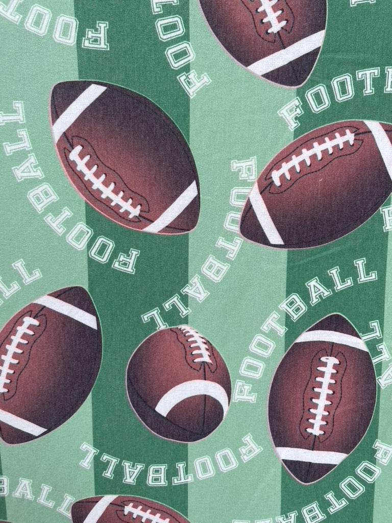Green Brown Football Print Cotton Spandex Jersey Knit "Touchdown "