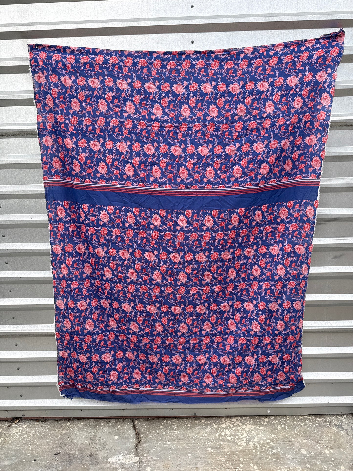 Blue Red Floral Paisley Flower Print Cotton Gauze Woven "Dance in Bali"