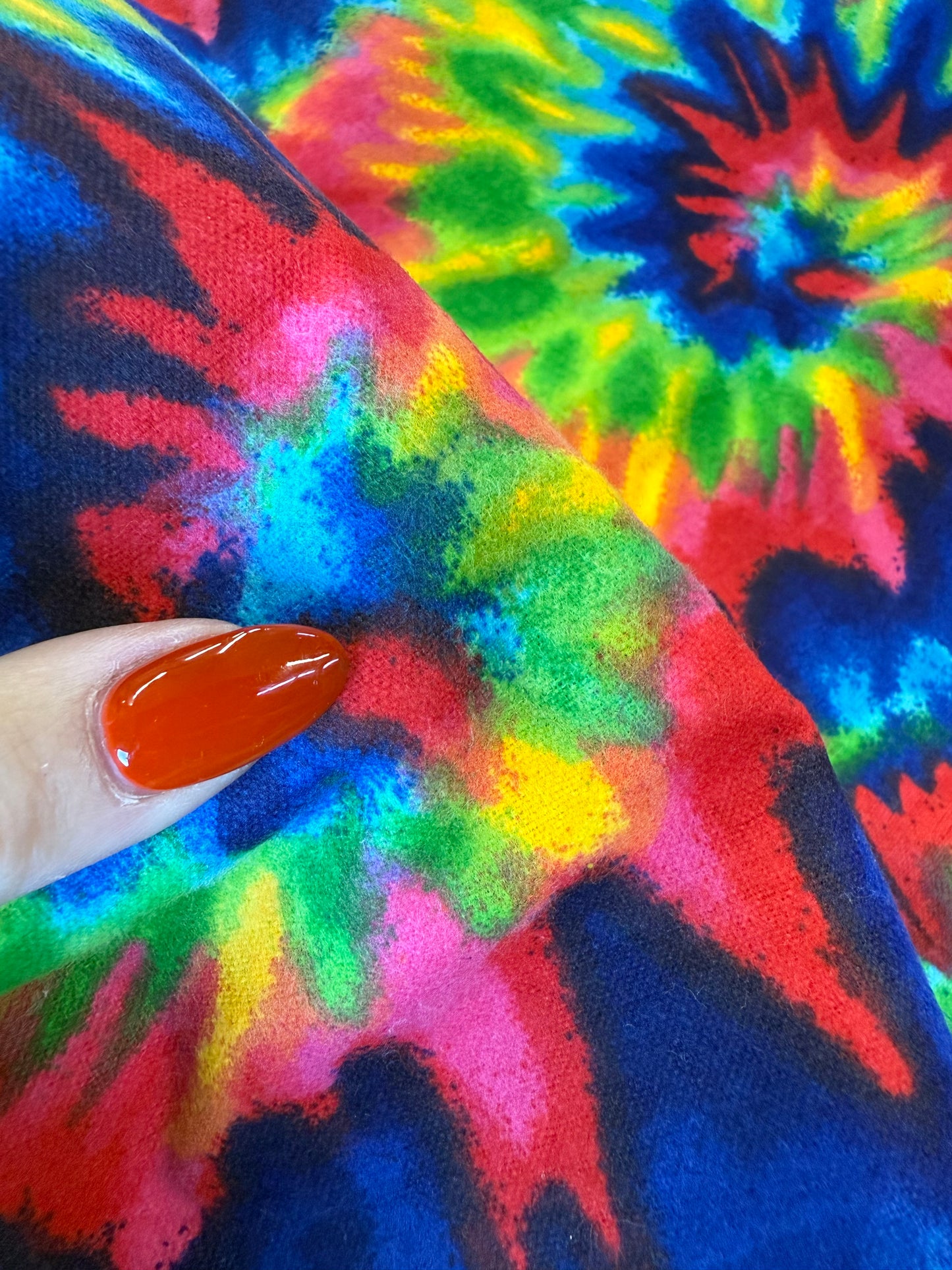 Tie Dye Rainbow Pink Green Yellow Blue Wavy Cotton Flannel Woven “Happy Hippie”