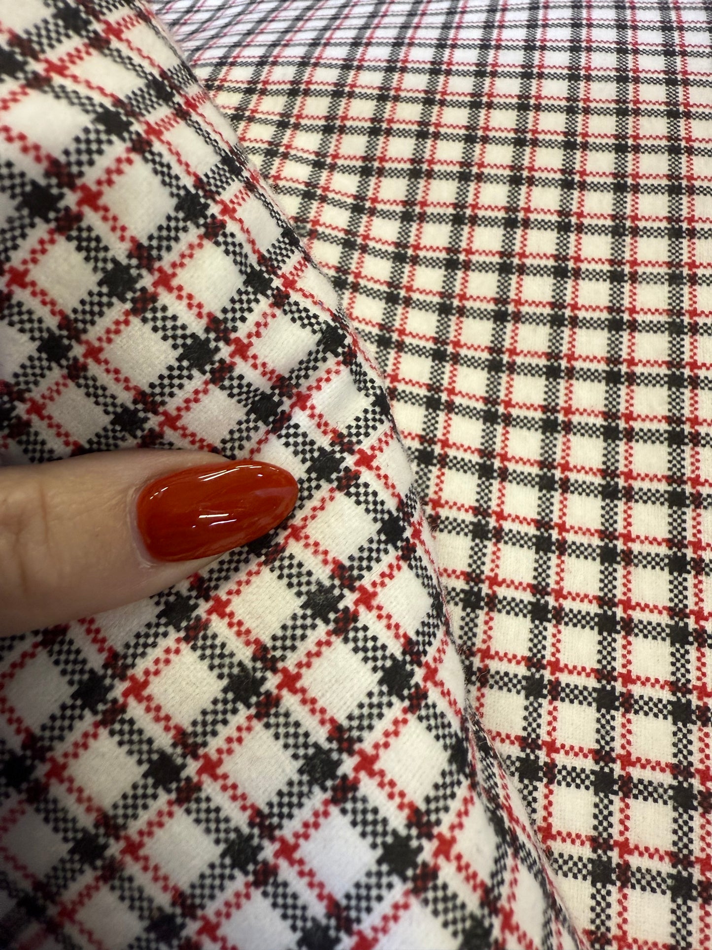 White Black Red Mini Plaid Cotton Flannel Woven “Mountain James”