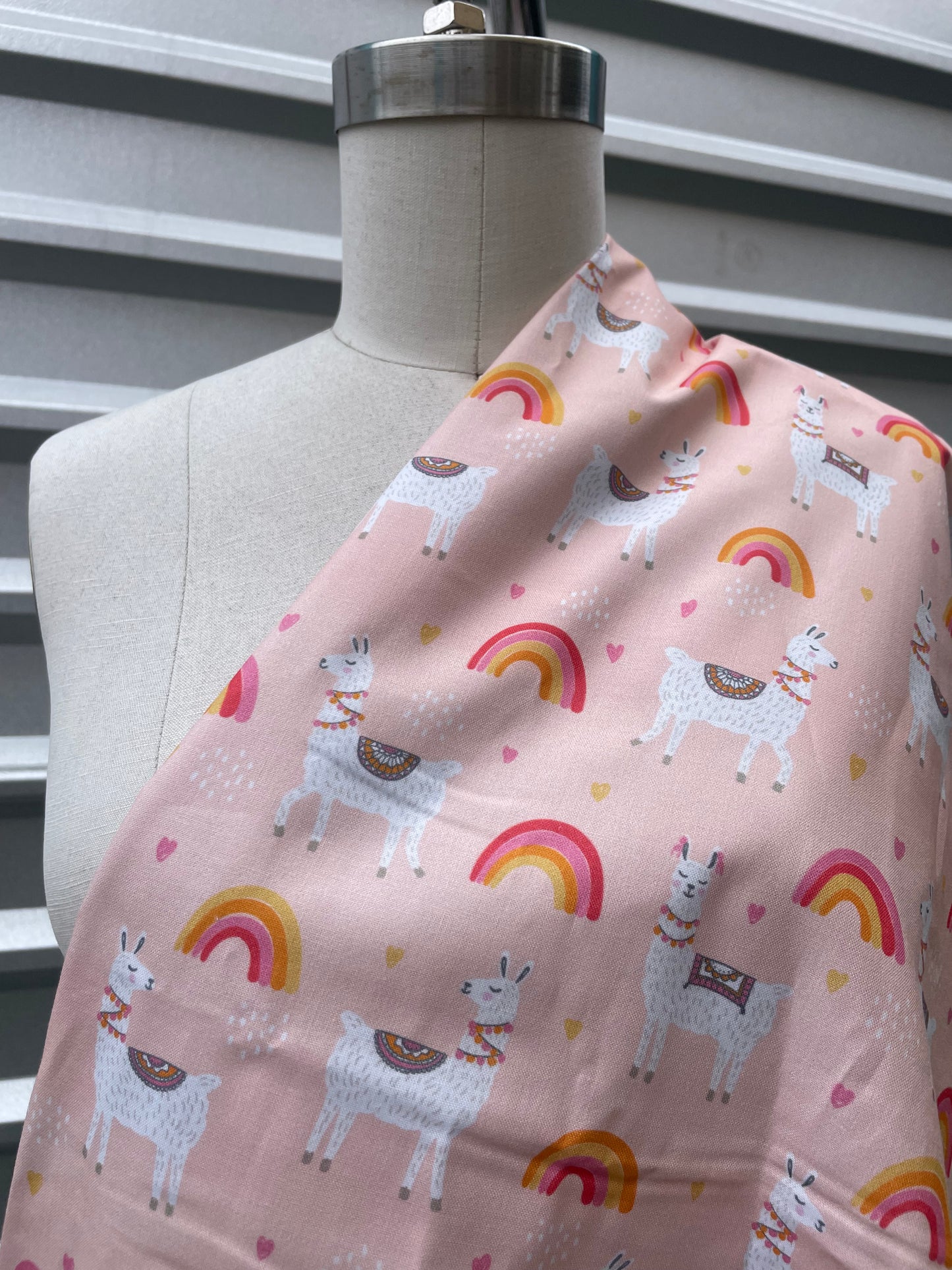 Peach Lama Heart Rainbow Baby Cotton Poplin Print "Lama Love"