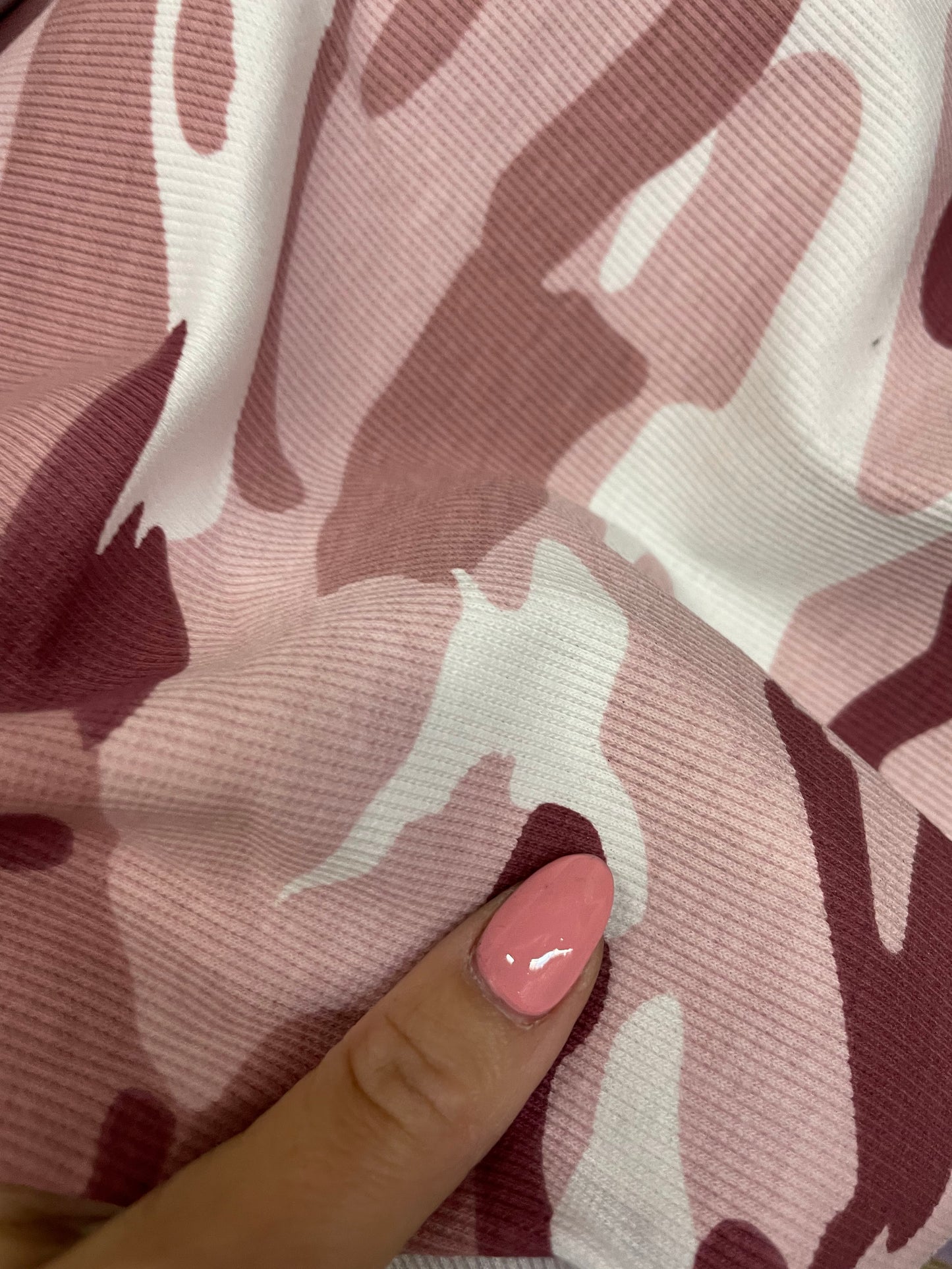 Pink Mauve White Camo Print Cotton Rib "Combat Cupid"