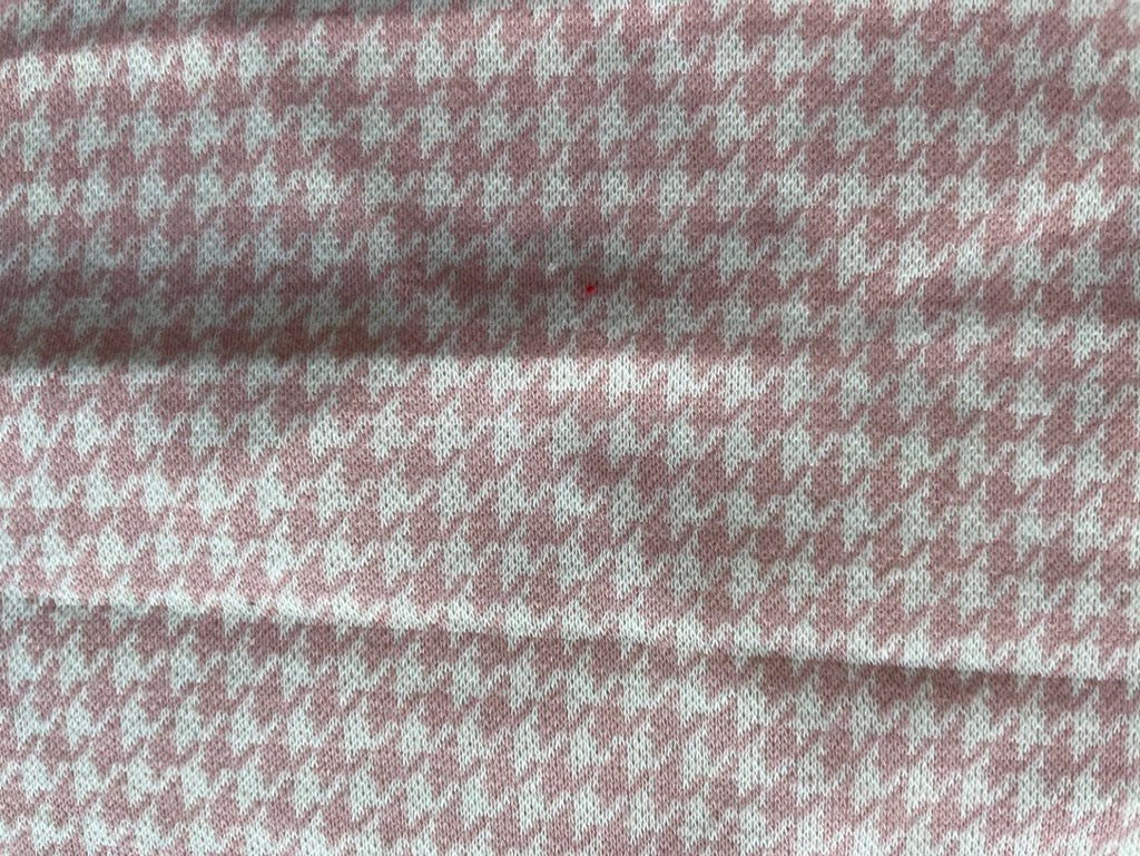 White Pink houndstooth Polyester Spandex Ponte Knit "Soft Serve Houndstooth"