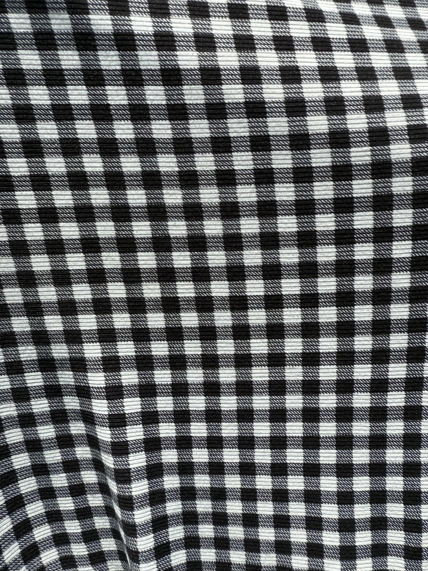 Black White Gingham Plaid 2x1 Rib Polyester Spandex Rib "Moody Picnic”