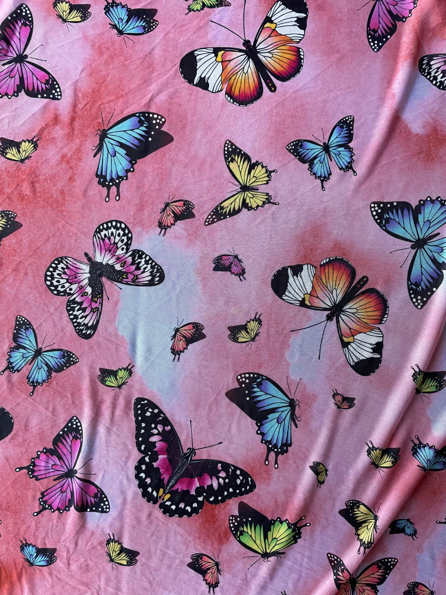 Pink Multi Color Blue Butterfly Printed Nylon Spandex Mesh "Wings of Summer"