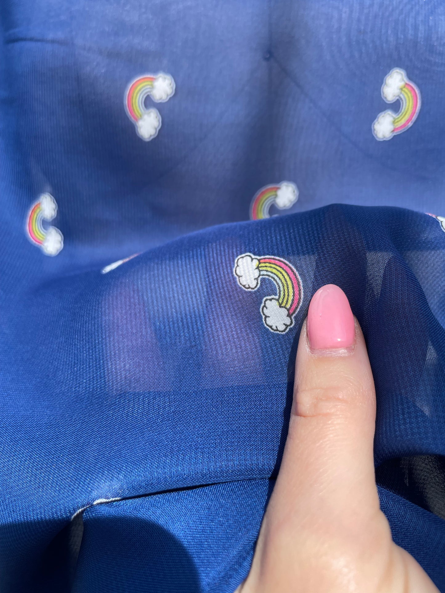 Blue Mini Rainbow Print Polyester Chiffon "Grow at Your Own Pace"