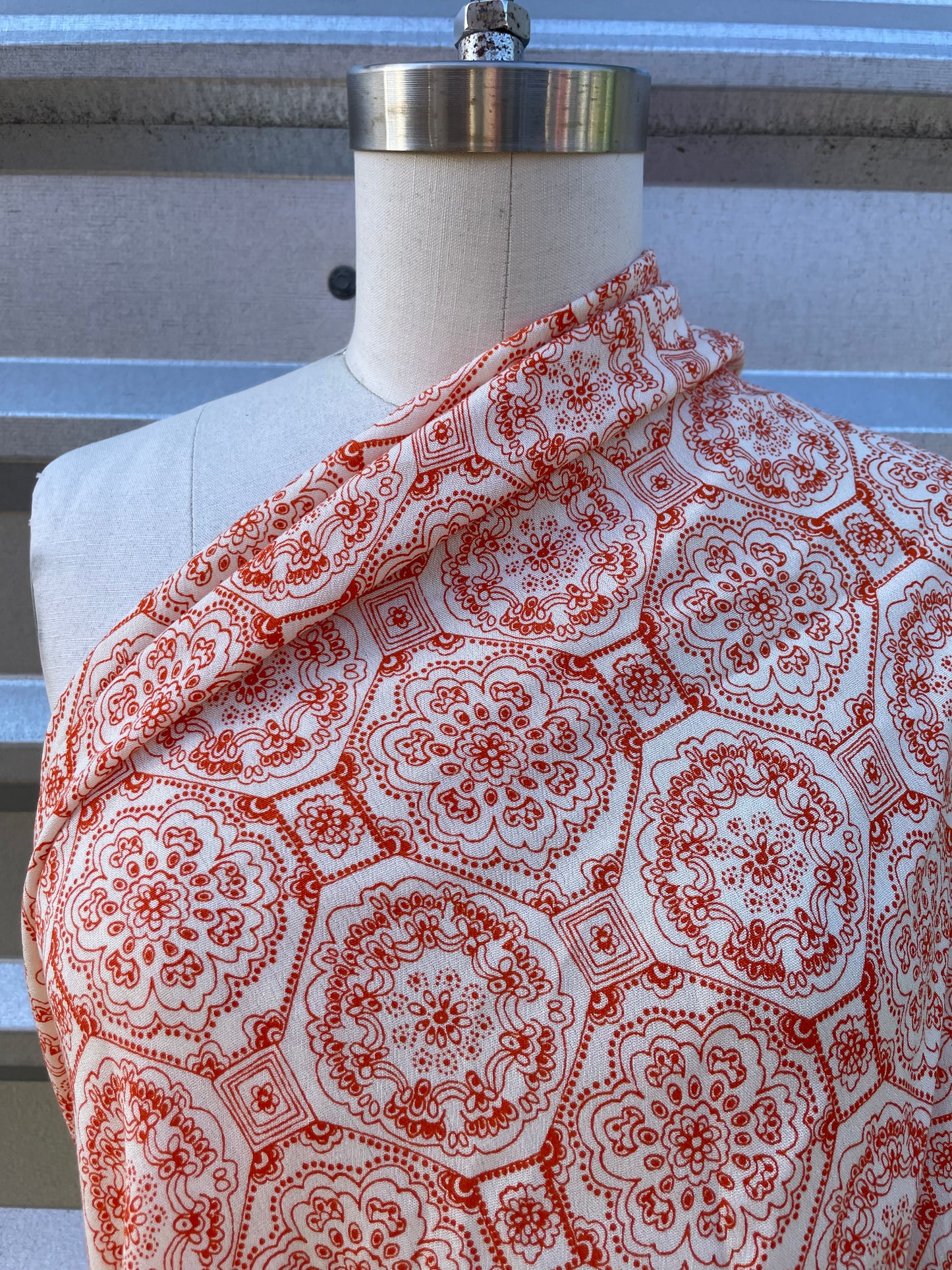 Orange White Paisley Boho Print Soft Rayon Crepe "Sedona Summer"