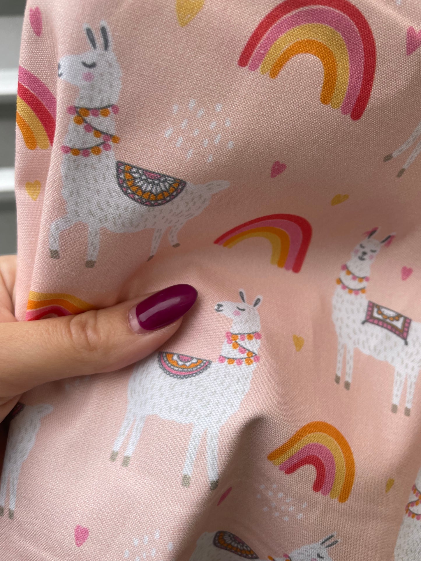Peach Lama Heart Rainbow Baby Cotton Poplin Print "Lama Love"