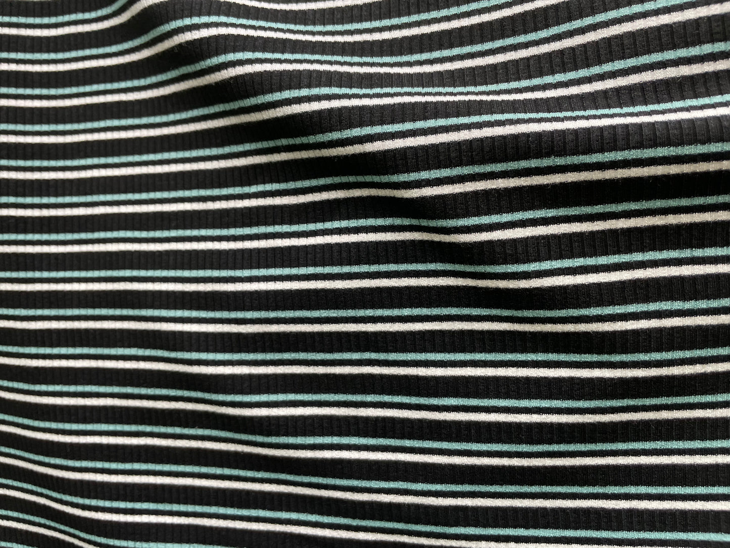 Black Mint GreeN White Stripe 2x1 Soft Rayon Spandex Rib Knit "Midnight Workout"