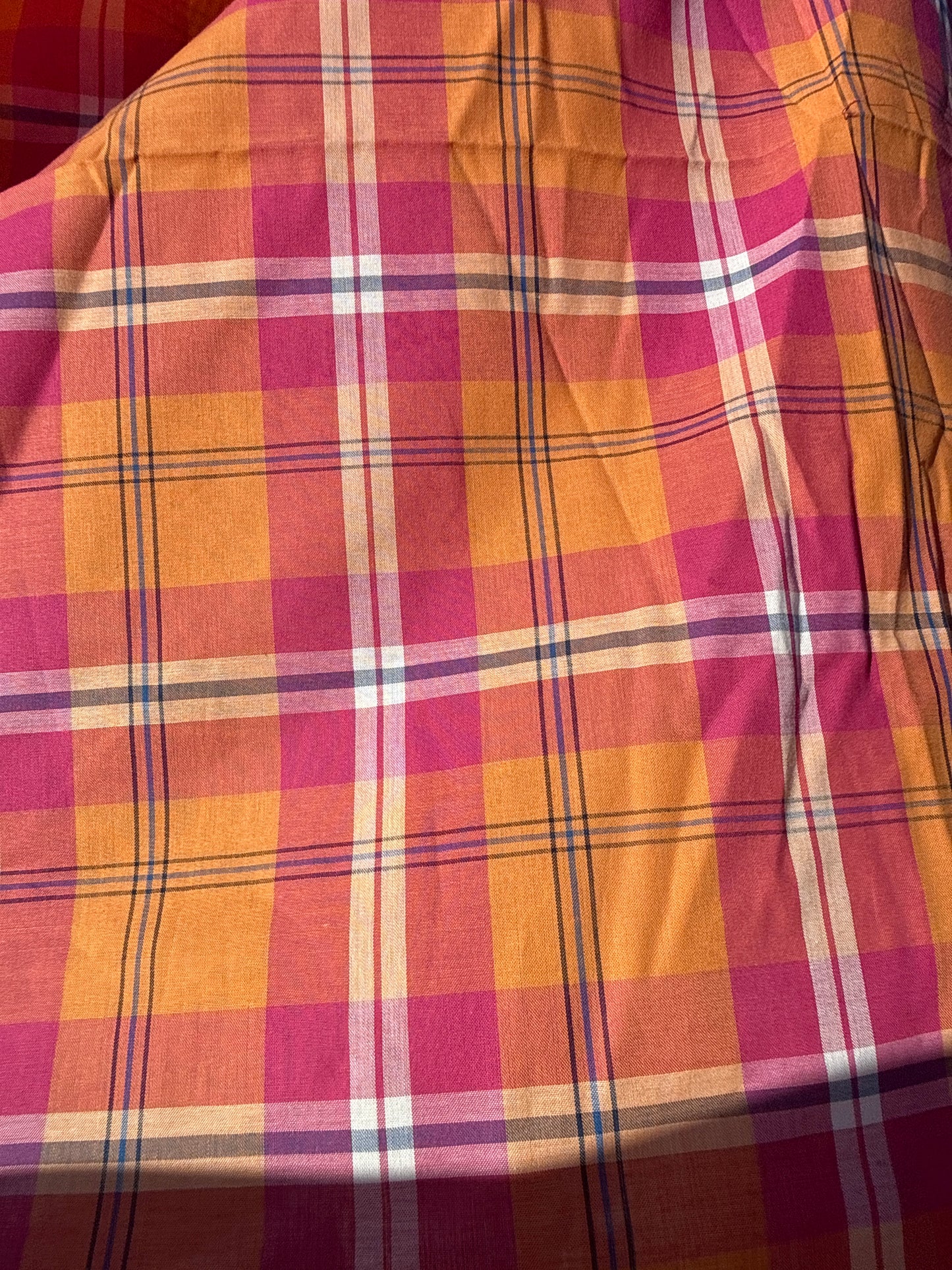 Pink Yellow Plaid Sheer Cotton Voile ‘Sherbert’