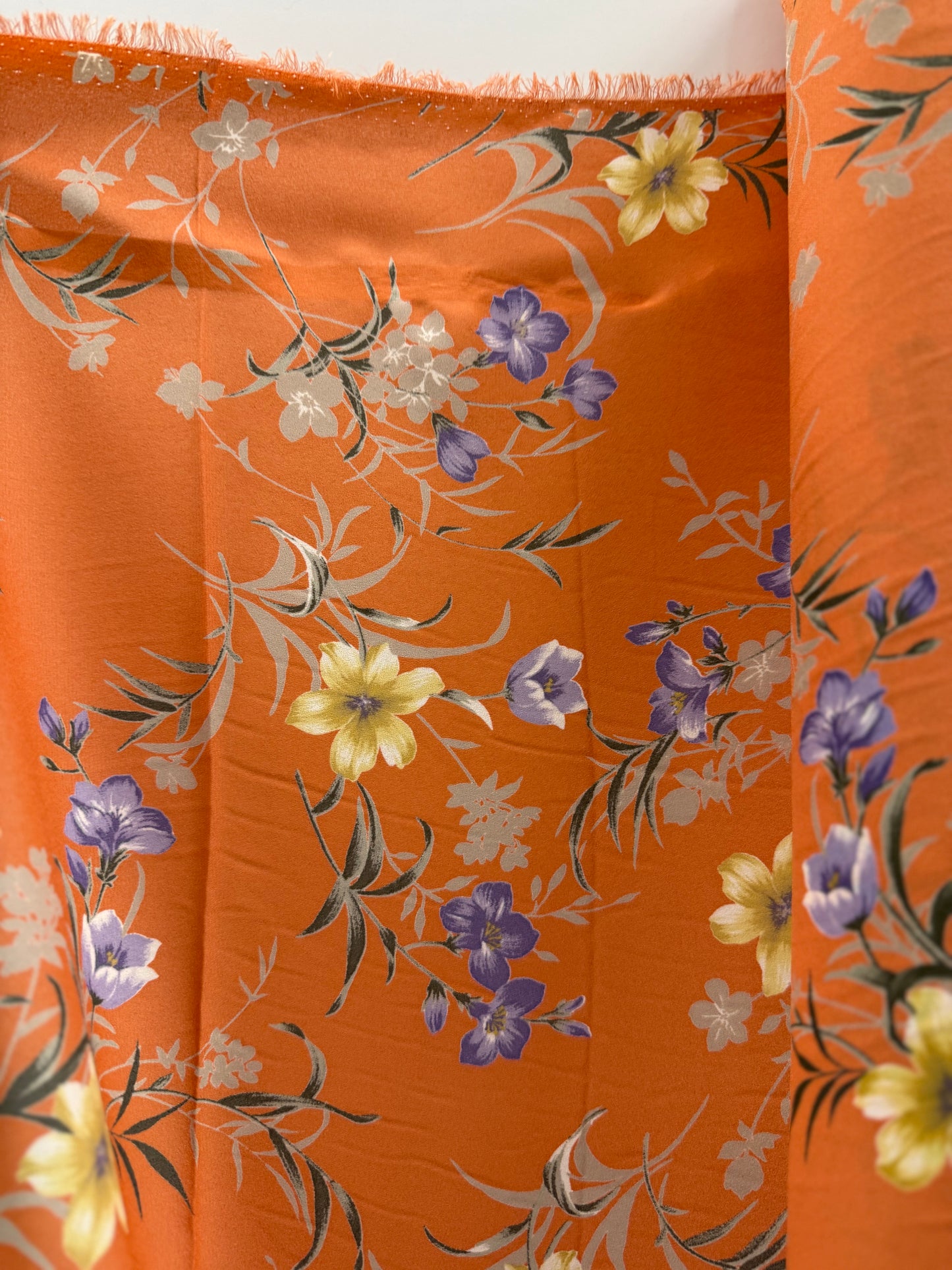 Orange Purple Yellow Floral Polyester Georgette 6 Yards