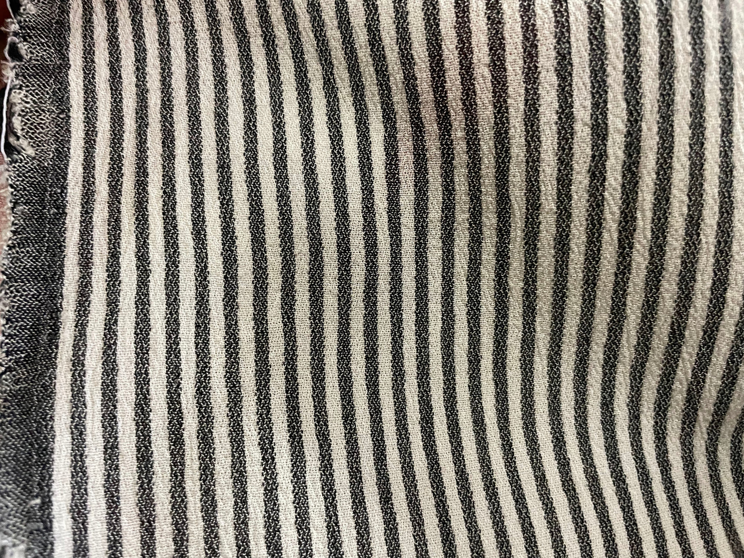 Faded Navy White Vertical Stripe Vintage Sheer Rayon Georgette Woven "French Breeze"