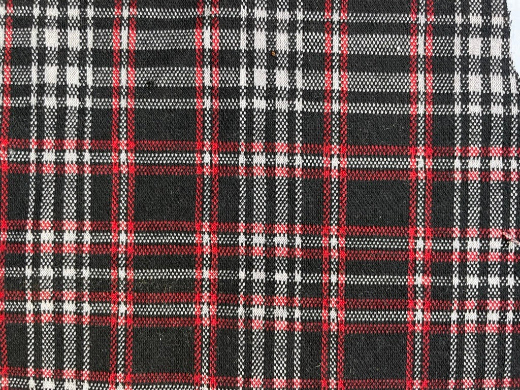 Black Red White Plaid Polyester Spandex Ponte Knit "Skater Girl"