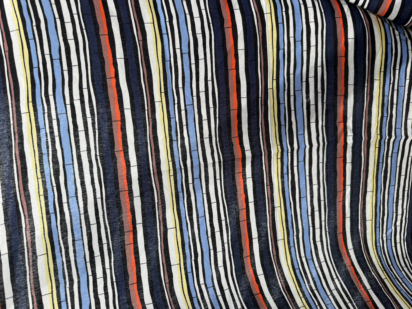 Blue Orange Black Abstract Stripe Rayon Fille "Harlow"