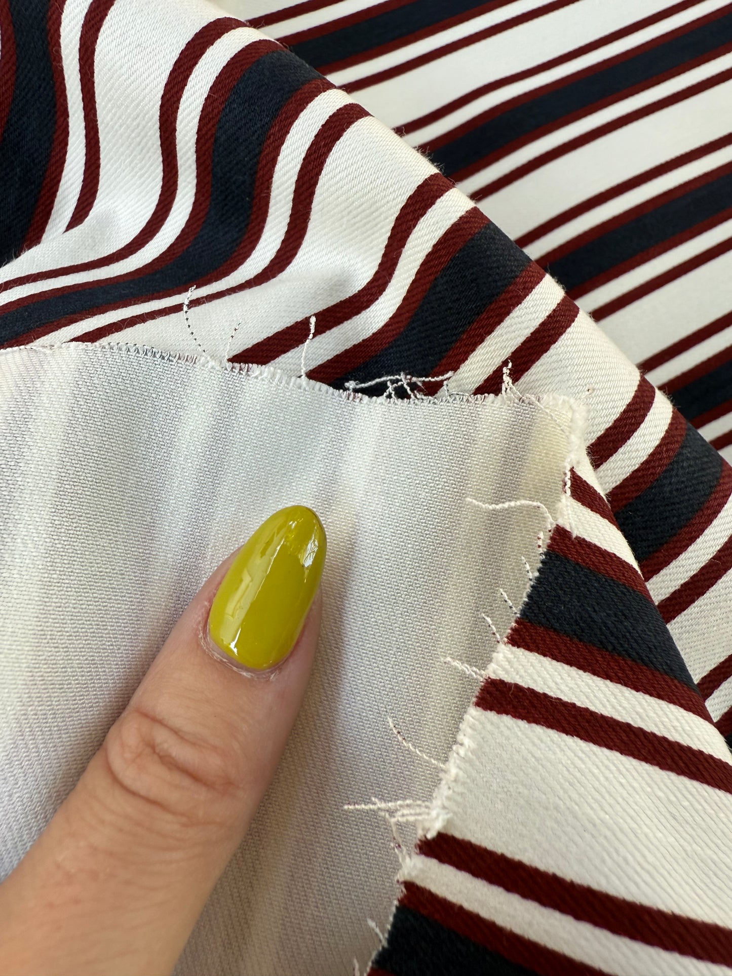 Red Blue White Printed Stripe Cotton Spandex Denim Twill "Boardwalk Talk"