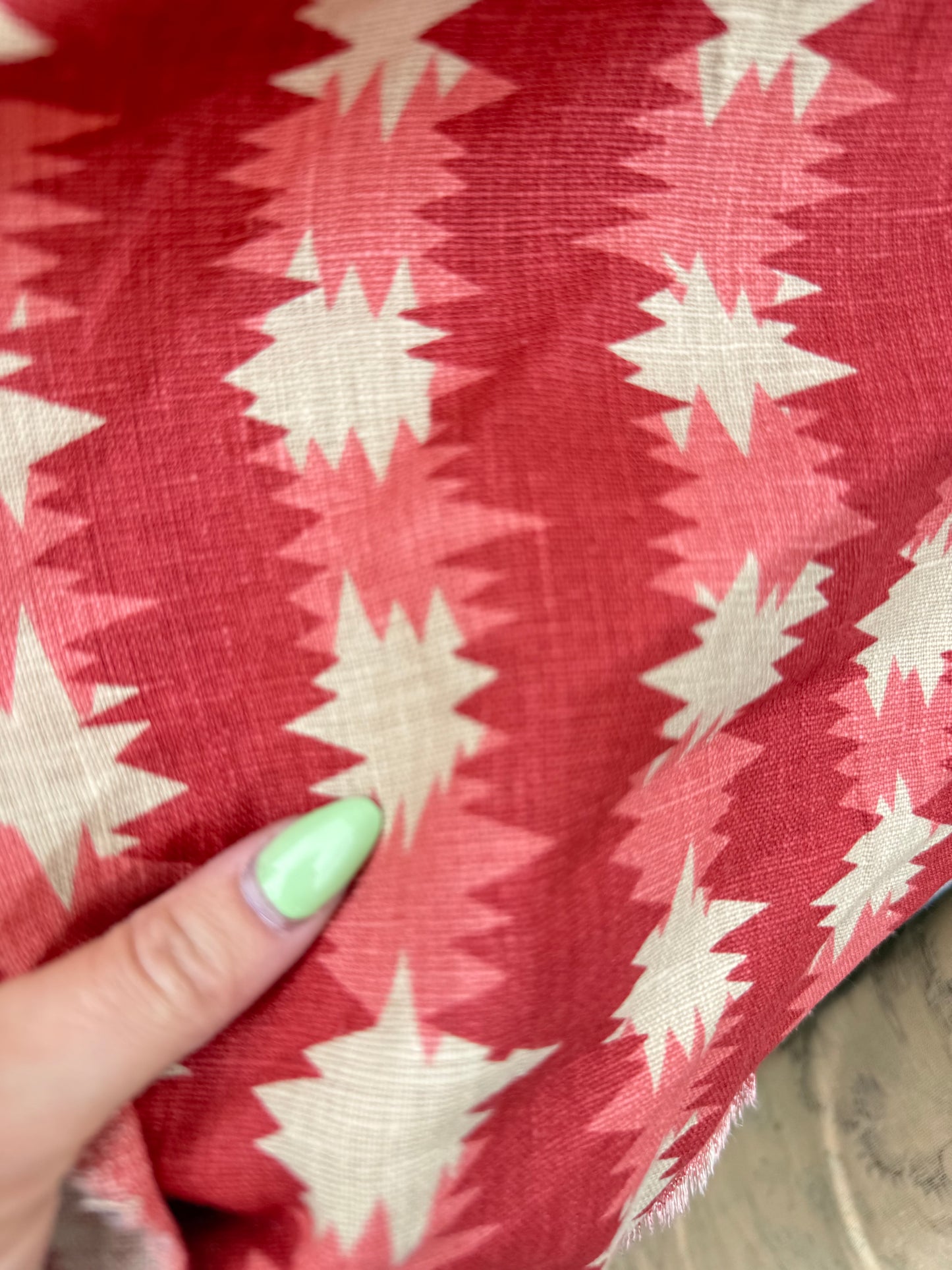 Red Pink Ivory Geometric Print Linen “Pezula”
