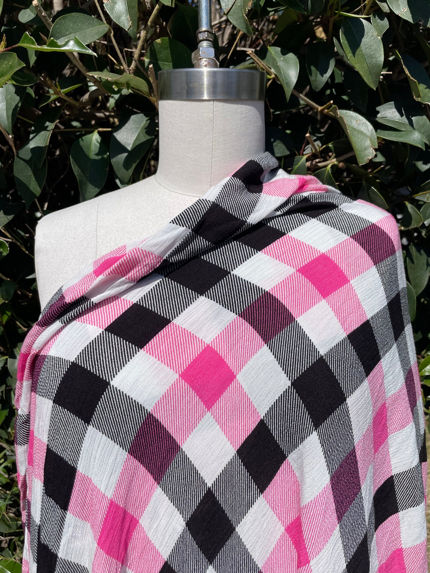 Black Pink White Plaid Soft Rayon Crepe "Warped Tour Girly"