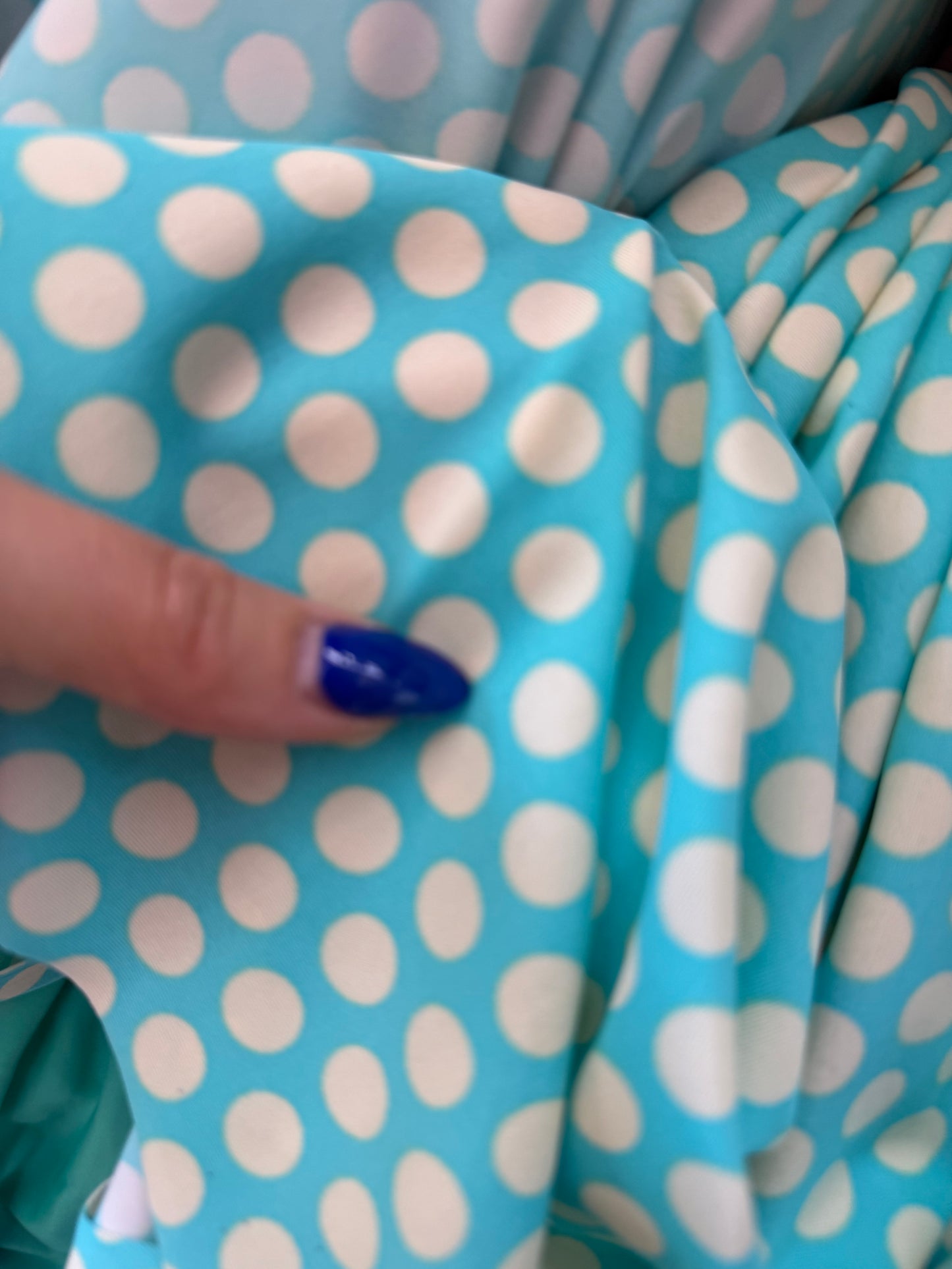 Aqua Blue White Polkadot Nylon Spandex Swim Knit "Dive in Palm Springs”