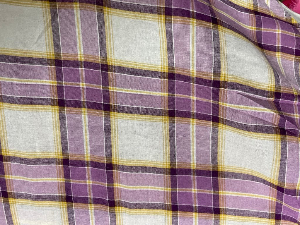 Purple Yellow White Plaid Cotton Voile Woven "Laker Country"