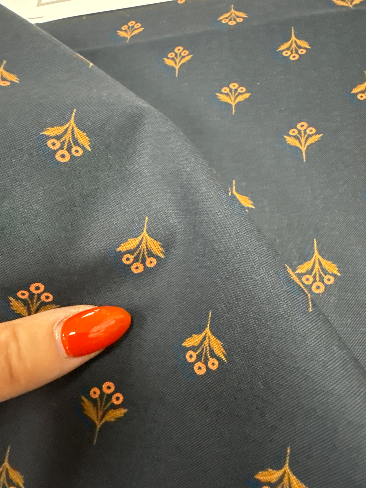 Navy Blue Gold Ditsy Floral Print Quilt Cotton "Sweet Ruth”