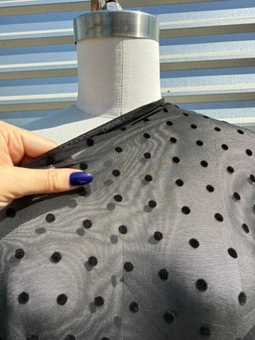 Black Flocked Polkadot Micro Mesh Stretch Knit "Pluto"