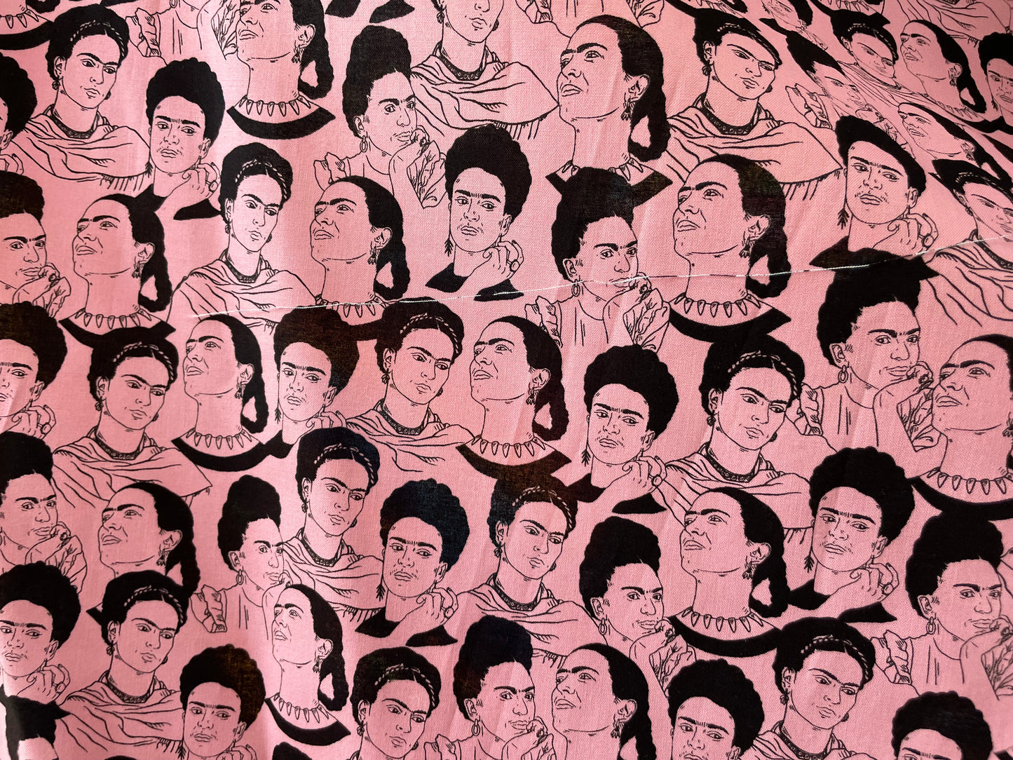Pink Black Frida Kahlo Portrait Cotton Poplin “The Legend”