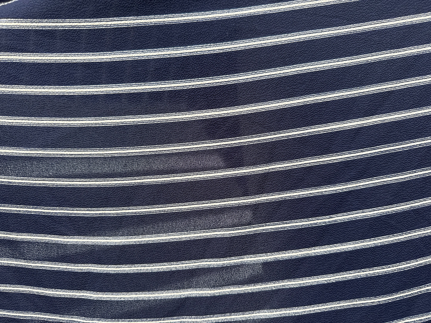 Blue Navy White Stripe Print Polyester Crepe Woven "Dark Sea"