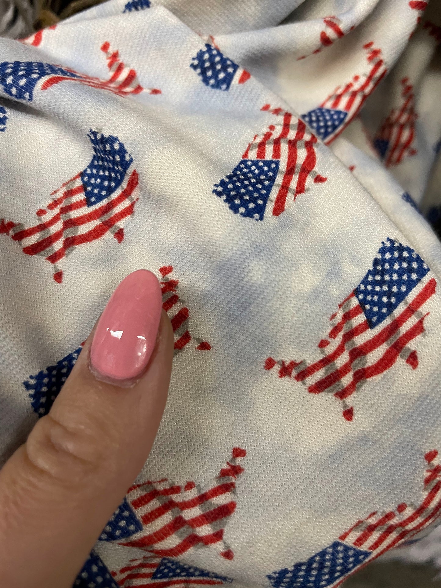 White Red Blue patriotic Star Stripe USA Polyester Spandex Ponte Knit "United Dream"
