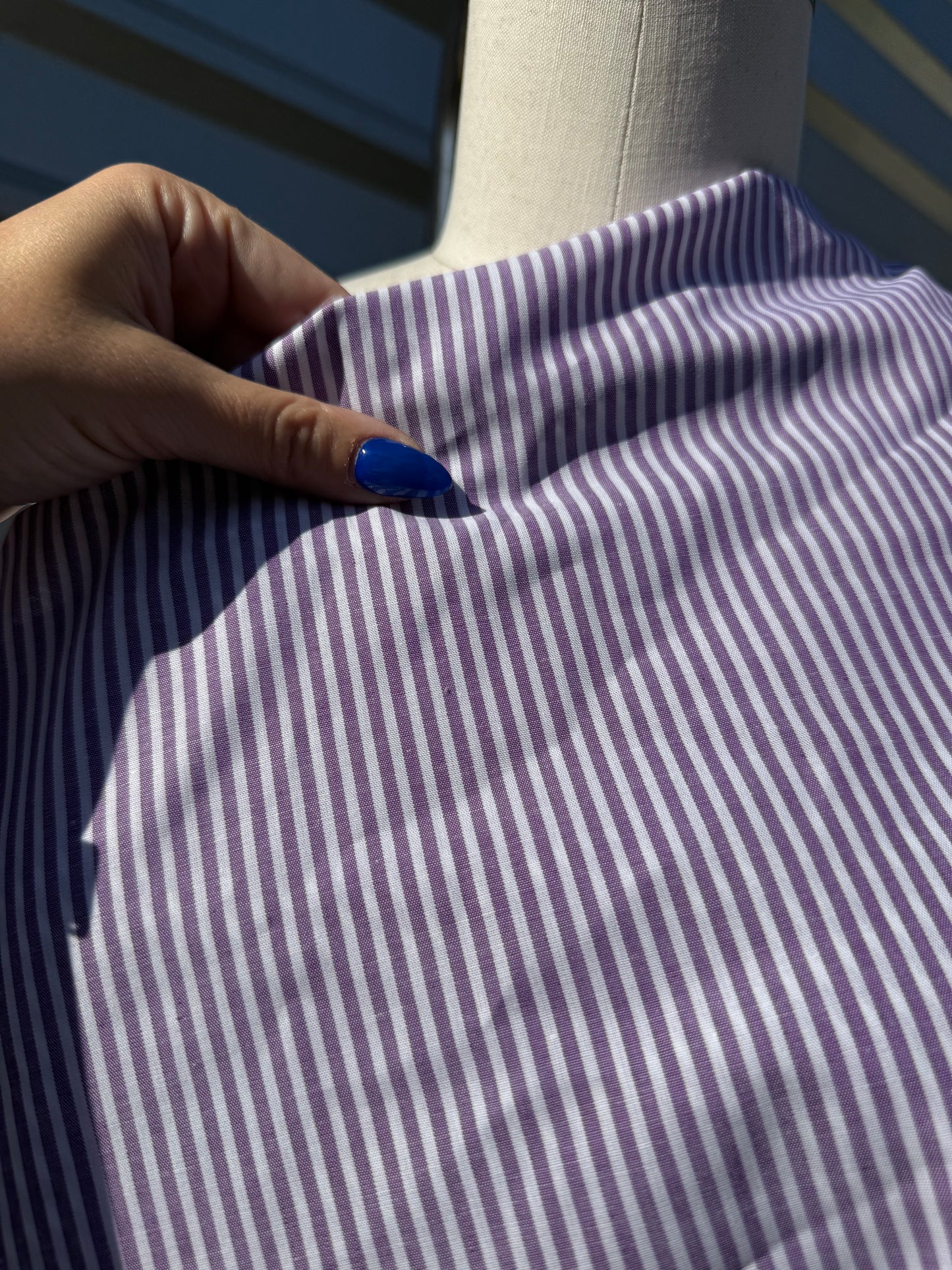 White Purple Thin Stripe Cotton Spandex Poplin Shirting "Very Purple"