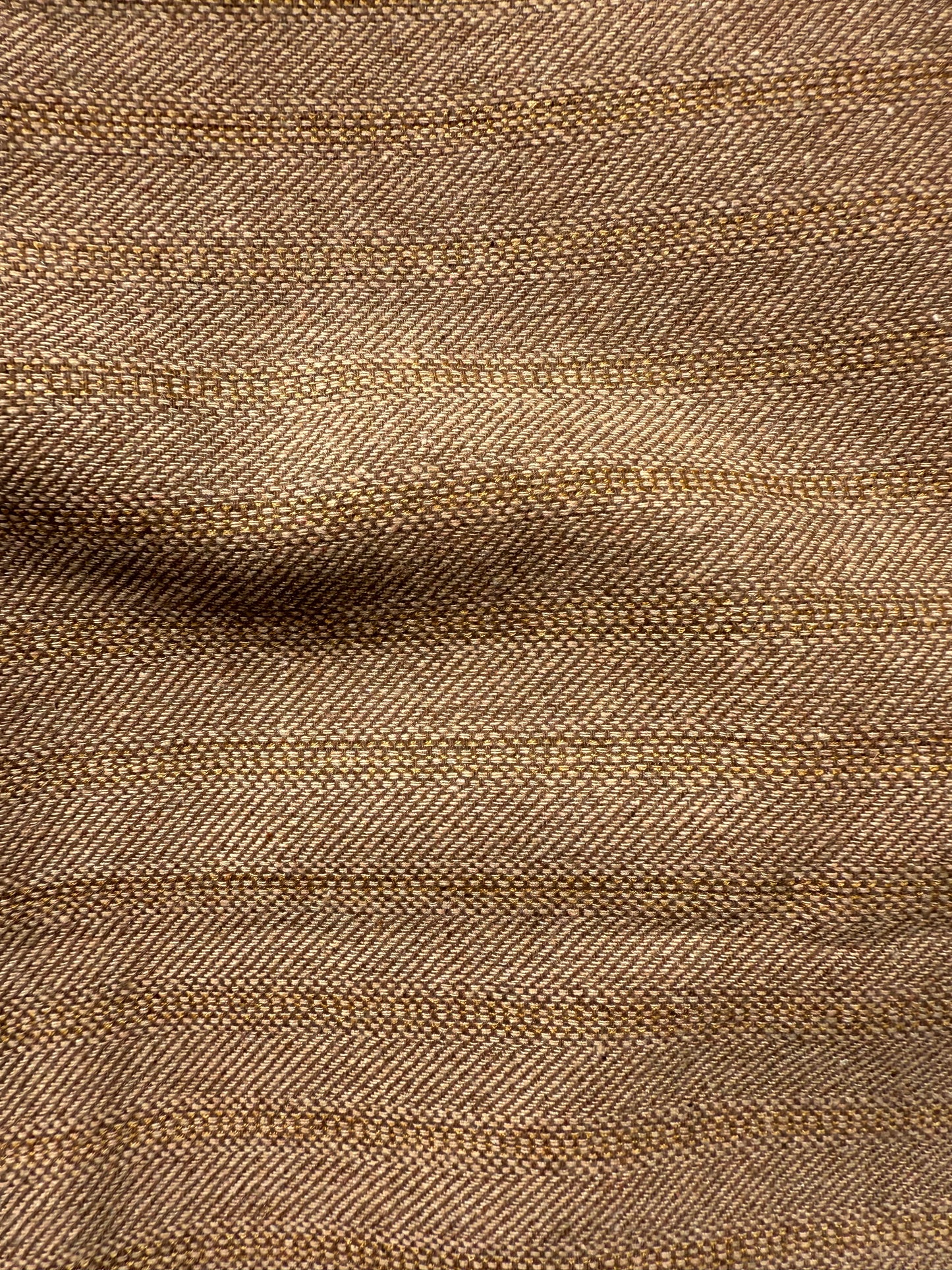 Tan Brown Woven Herringbone Stripe Wool Polyester Coating "Basket Weave"