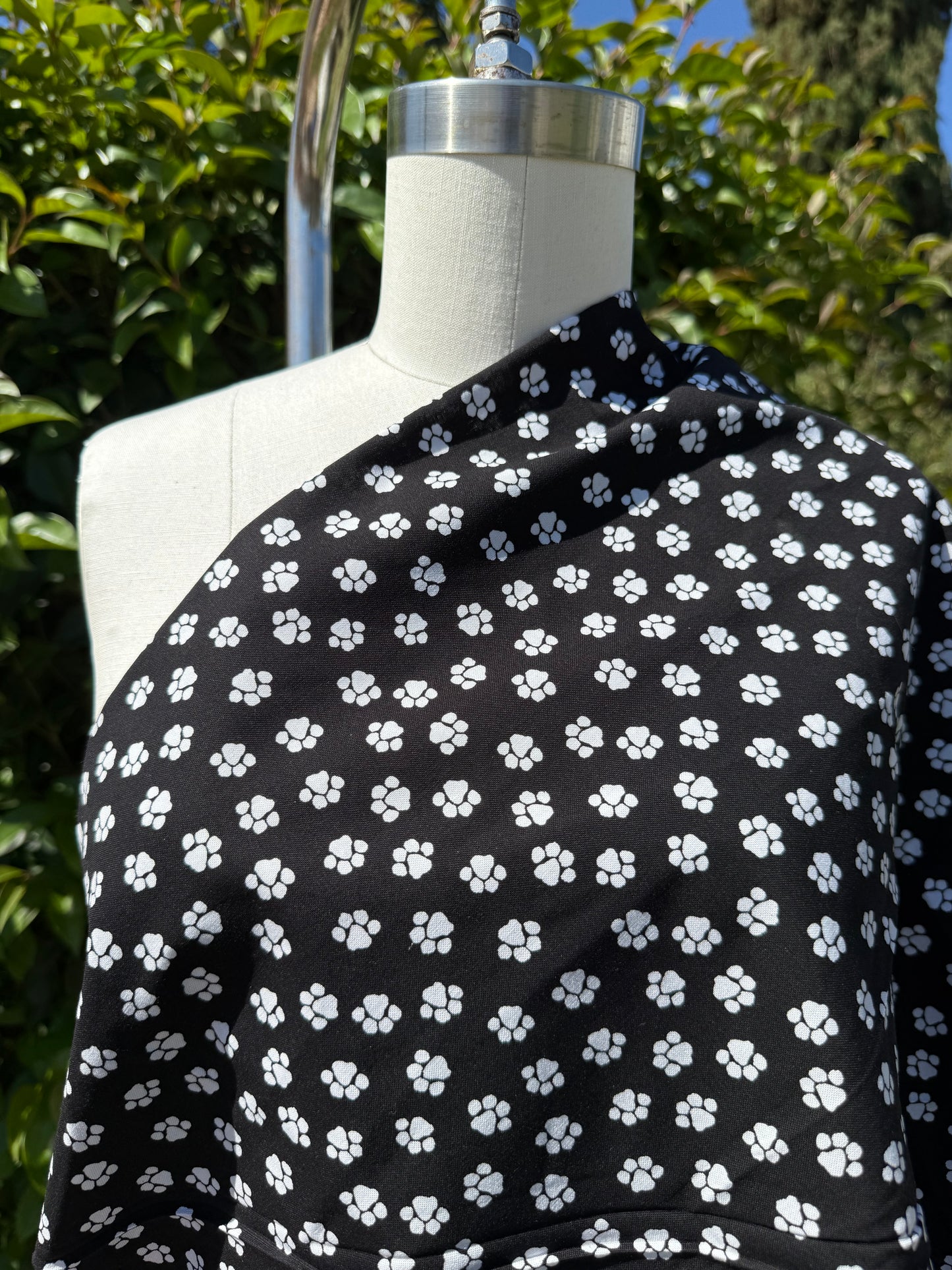 Black White Animal Paw Print Cotton Poplin Woven "Fur Baby FurEver"