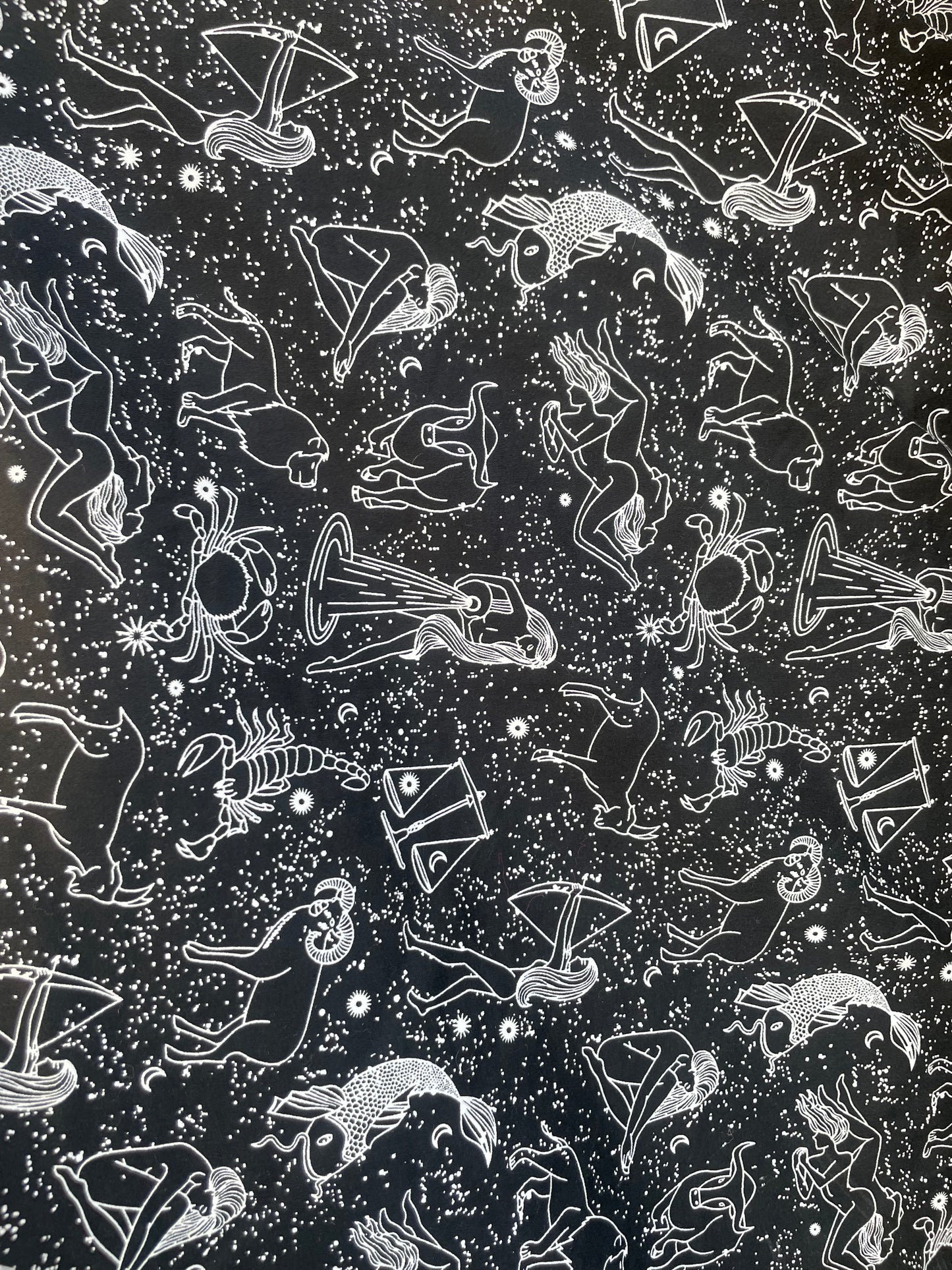 Black White Illustration Zodiac Astrology Cotton Sateen Woven “ I See My Sign”