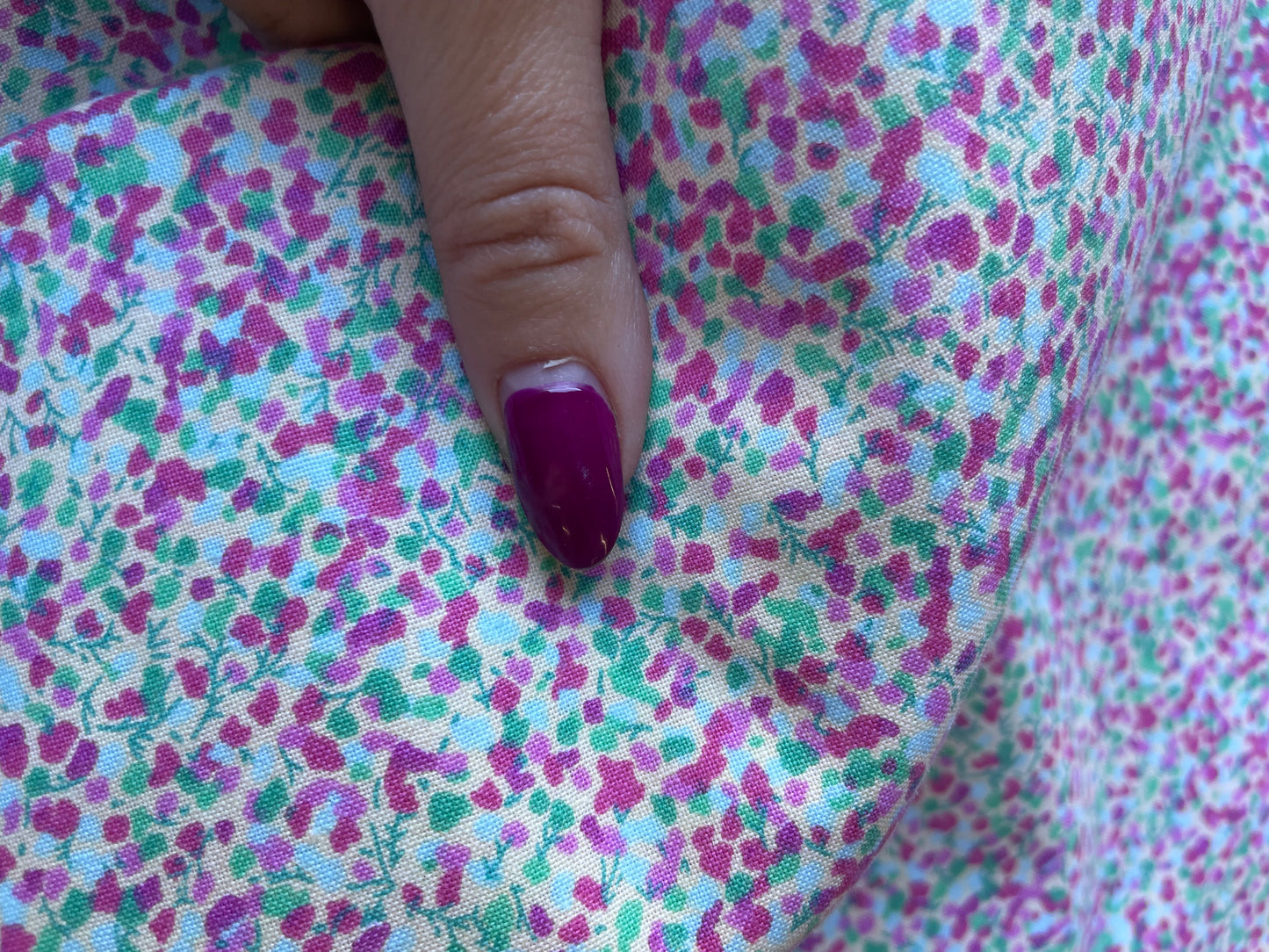 Green Pink Yellow Speckle Dot Cotton Poplin Quilt Fabric “Melted Sprinkles”