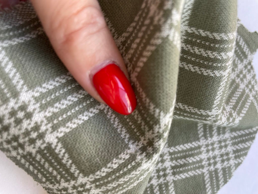 Army Green White Plaid Polyester Spandex Ponte Knit "Army Issue Plaid"