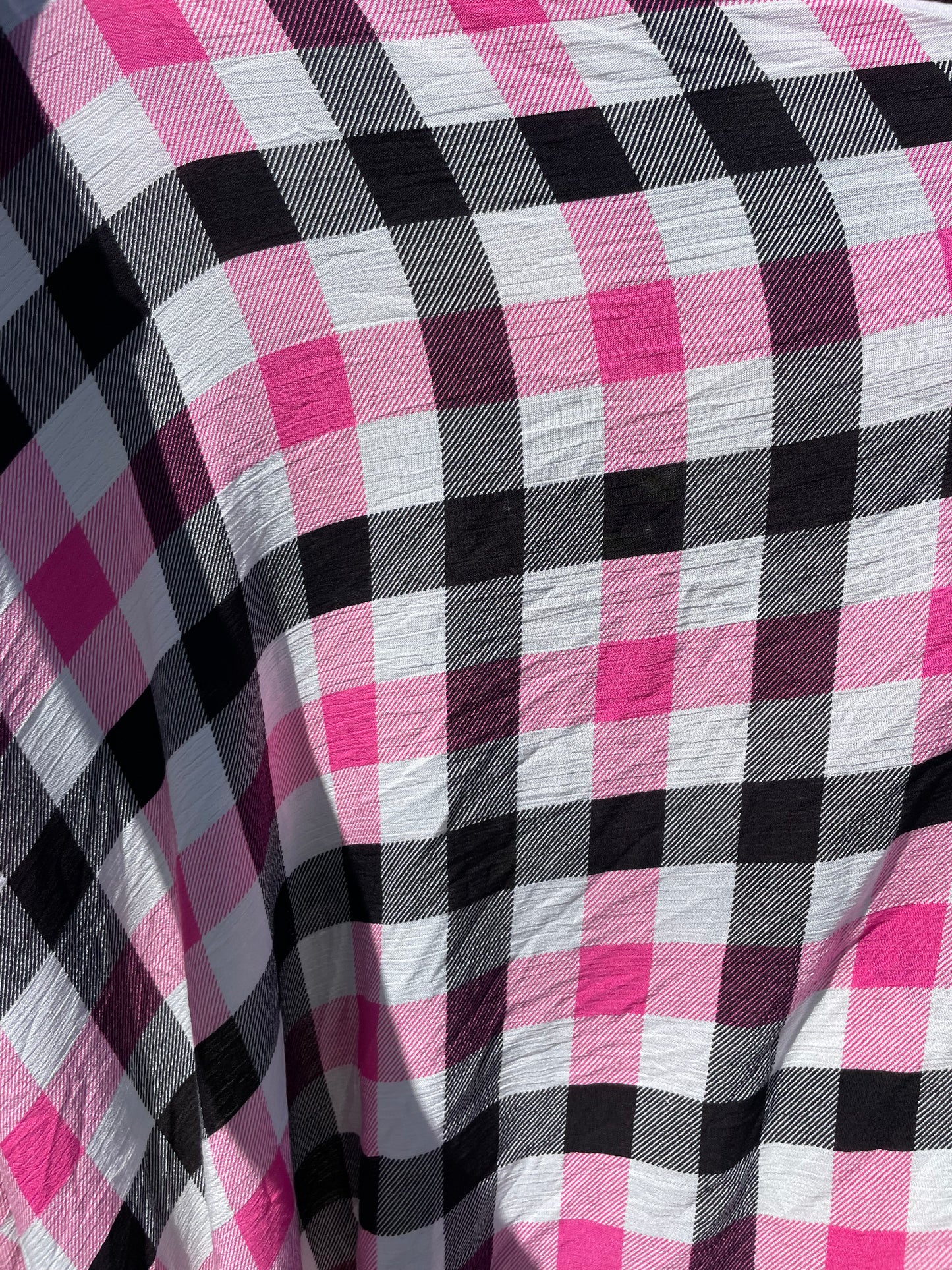 Black Pink White Plaid Soft Rayon Crepe "Warped Tour Girly"