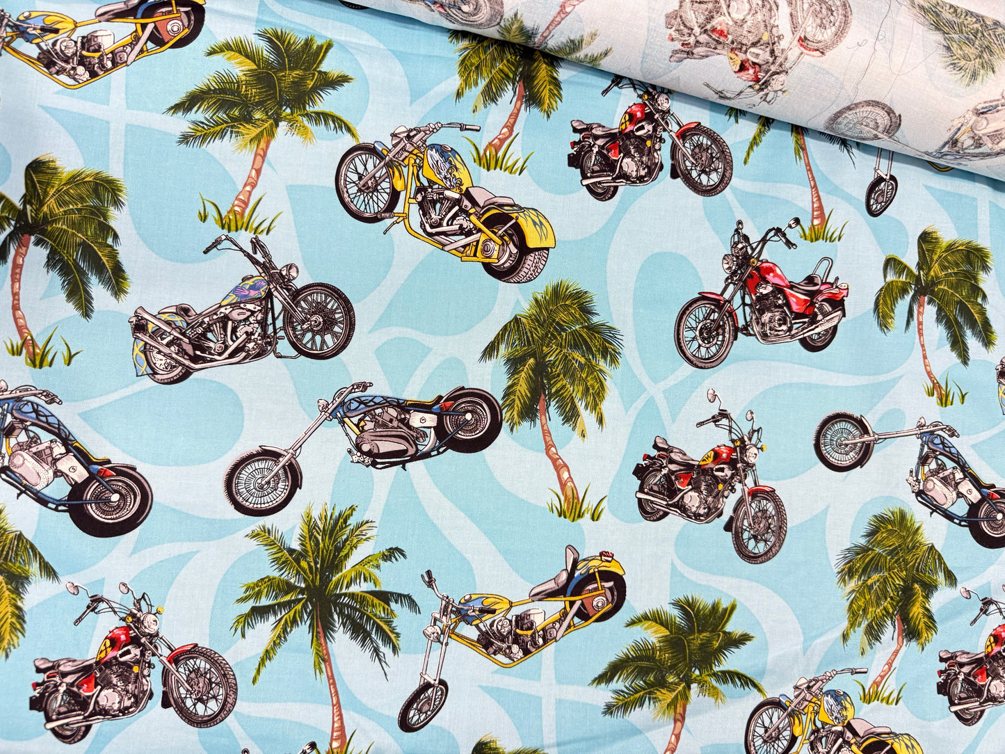 Blue Motorcycle Cotton 4 YARDS