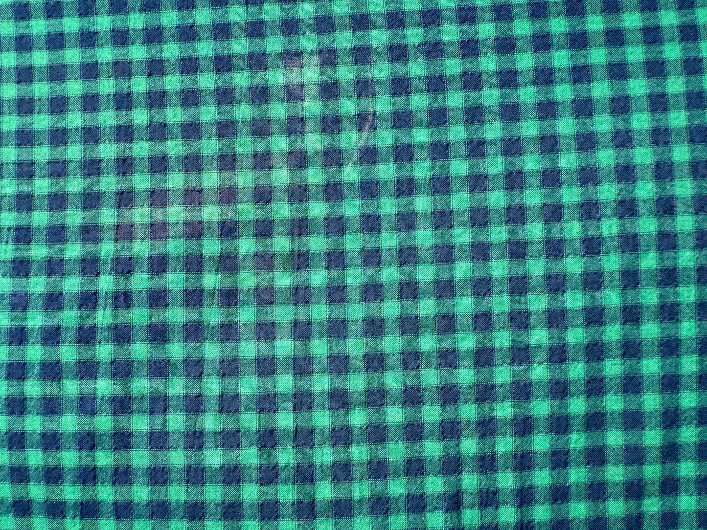 Green Blue Ditsy Gingham Plaid Sheer Cotton Voile "Spinach Farm"