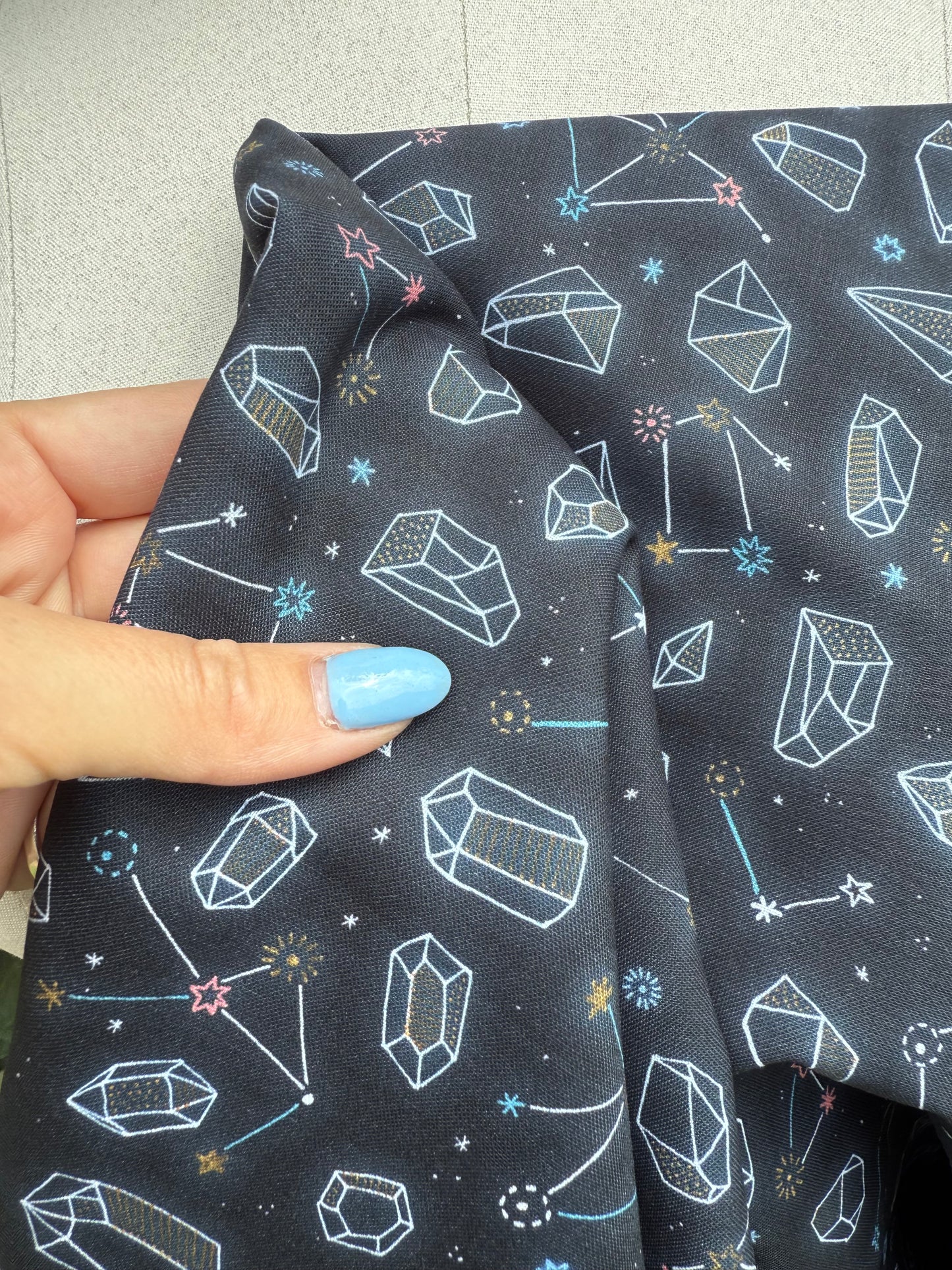 Black Crystal Star Constellation Print Cotton Poplin Woven "Have a Crystal"