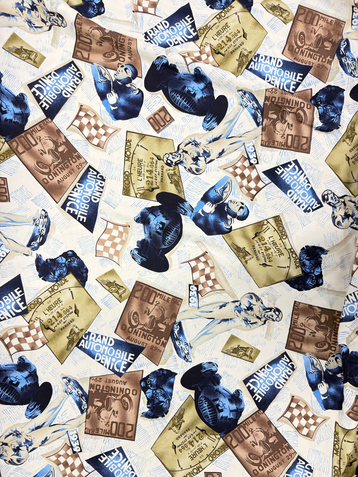 Blue Vintage Car Rayon 7 Yards