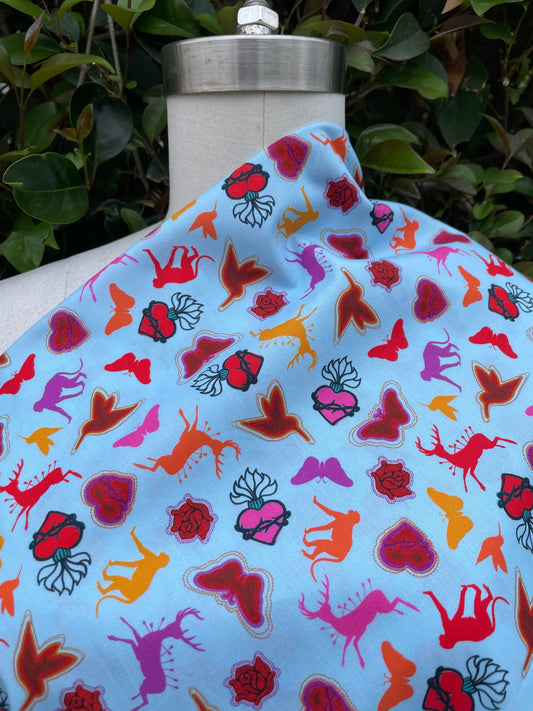 White Magenta Orange Butterfly Frida Deer Cotton Poplin Print "Frida's Favorite Things"