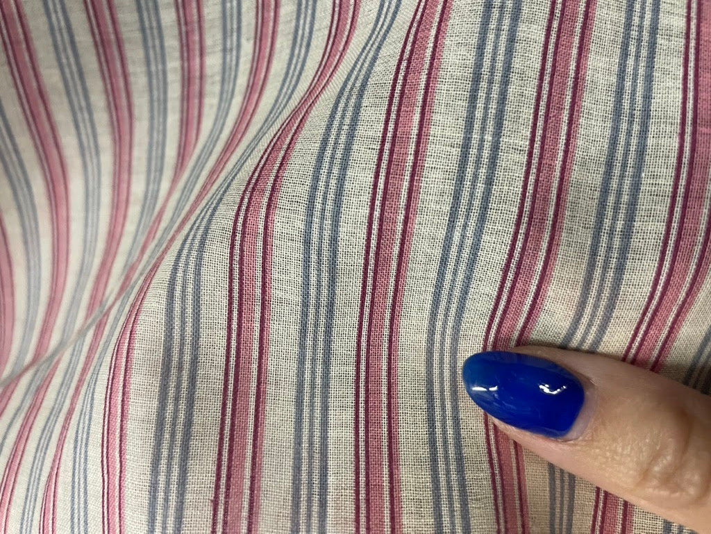 Pink Blue White Thin Stripe Lightweight Sheer Vintage Cotton Voile "Ballet Rodeo"