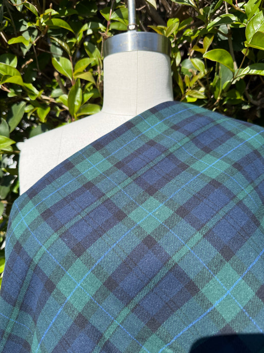 Green Blue Black Plaid Cotton Flannel "Campbell Hunter"