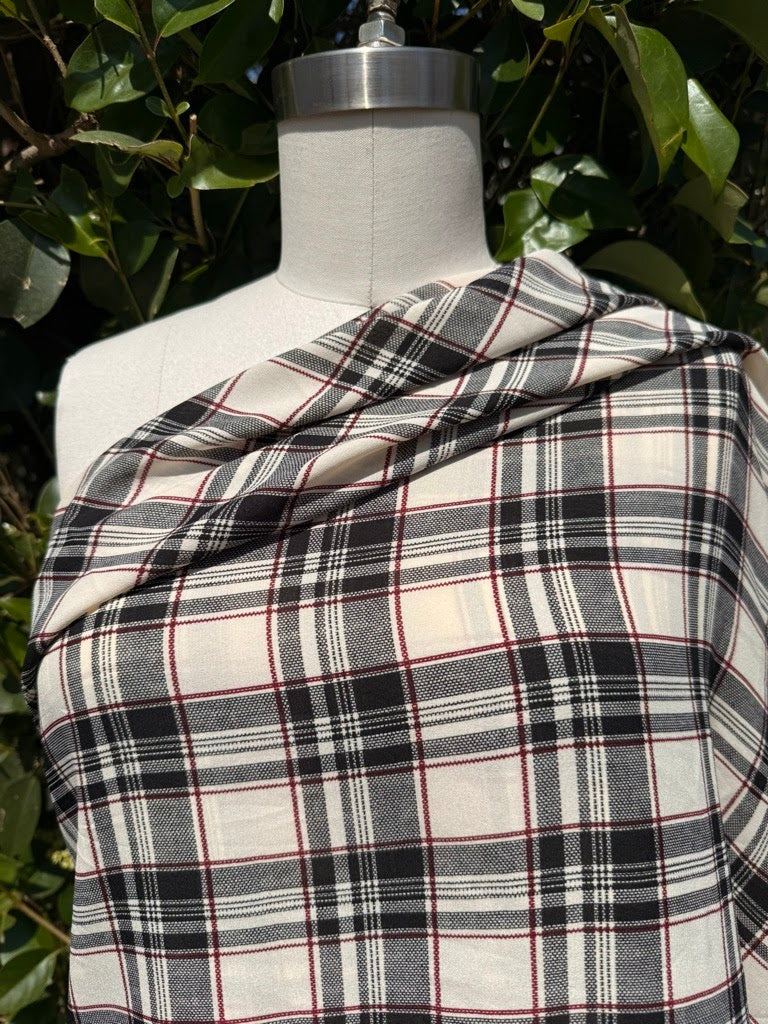 White Gray Black Red Plaid Polyester Woven "Teen Spirit"