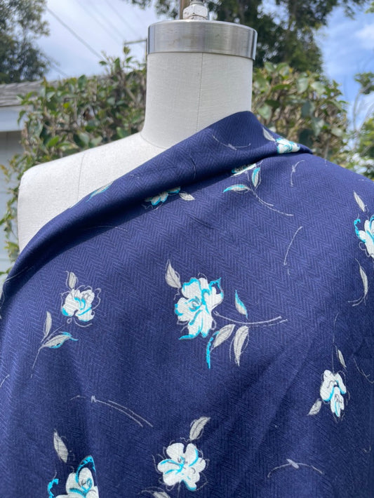 Navy Blue Floral Sheer Cotton Jacquard Voile "Midnight Flora"