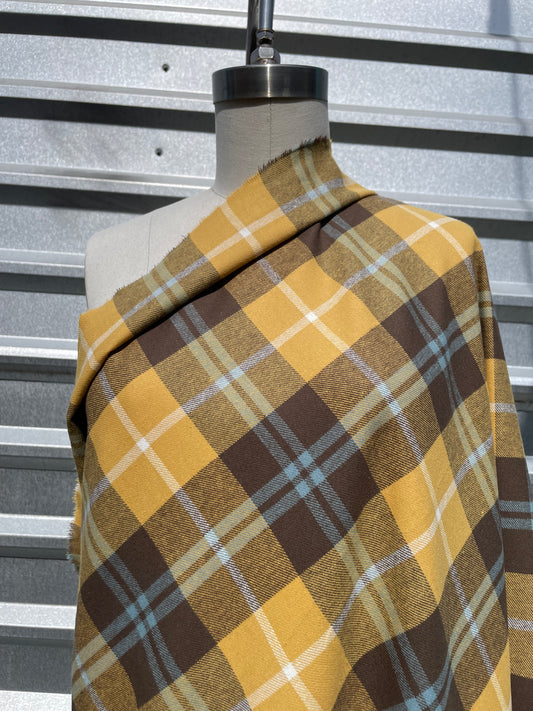 Mustard Yellow Blue Brown Cotton Plaid Flannel "Eddie V's Fave"